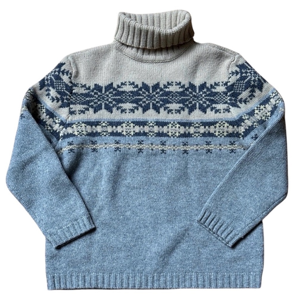GAP Light Blue and Cream Fair Isle Turtleneck Sweater